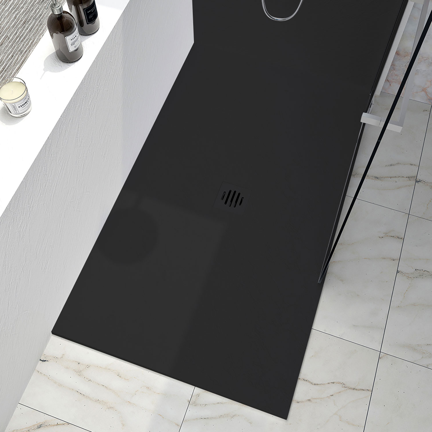 Base De Douche Slate X En Coin Mur Droite En Noir